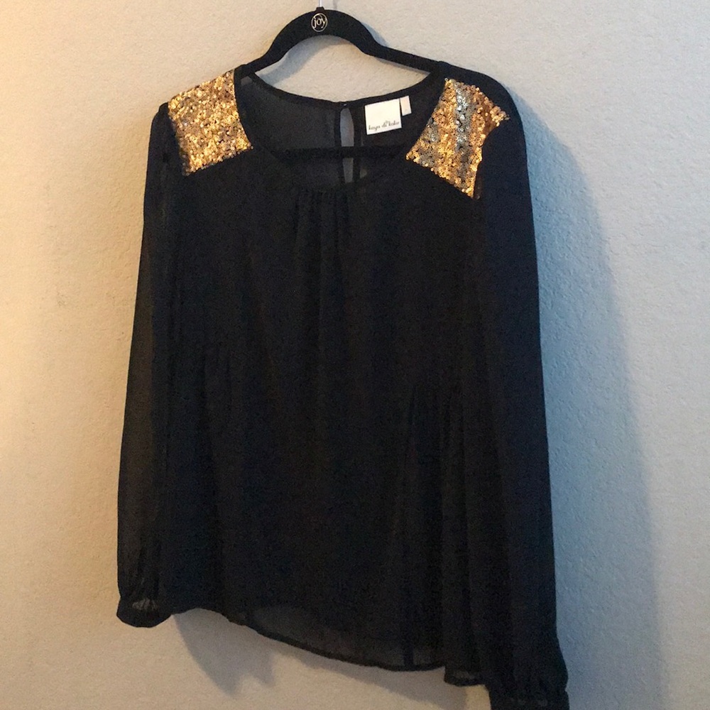 Black blouse with gold sequin shoulders